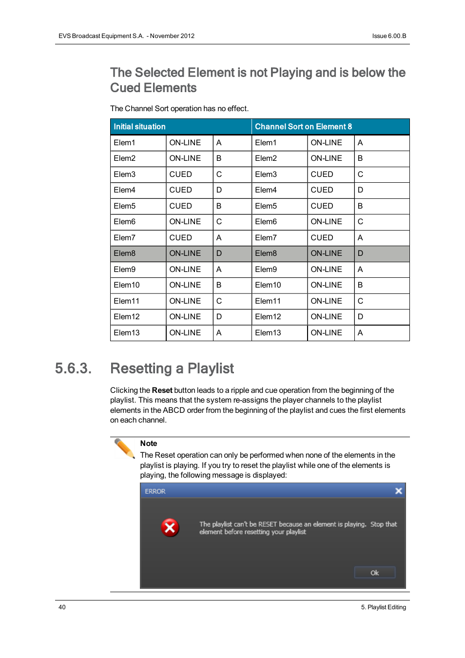 Resetting a playlist | EVS IPDirector Version 6.0 - November 2012 Part 7 User's Manual User Manual | Page 48 / 52
