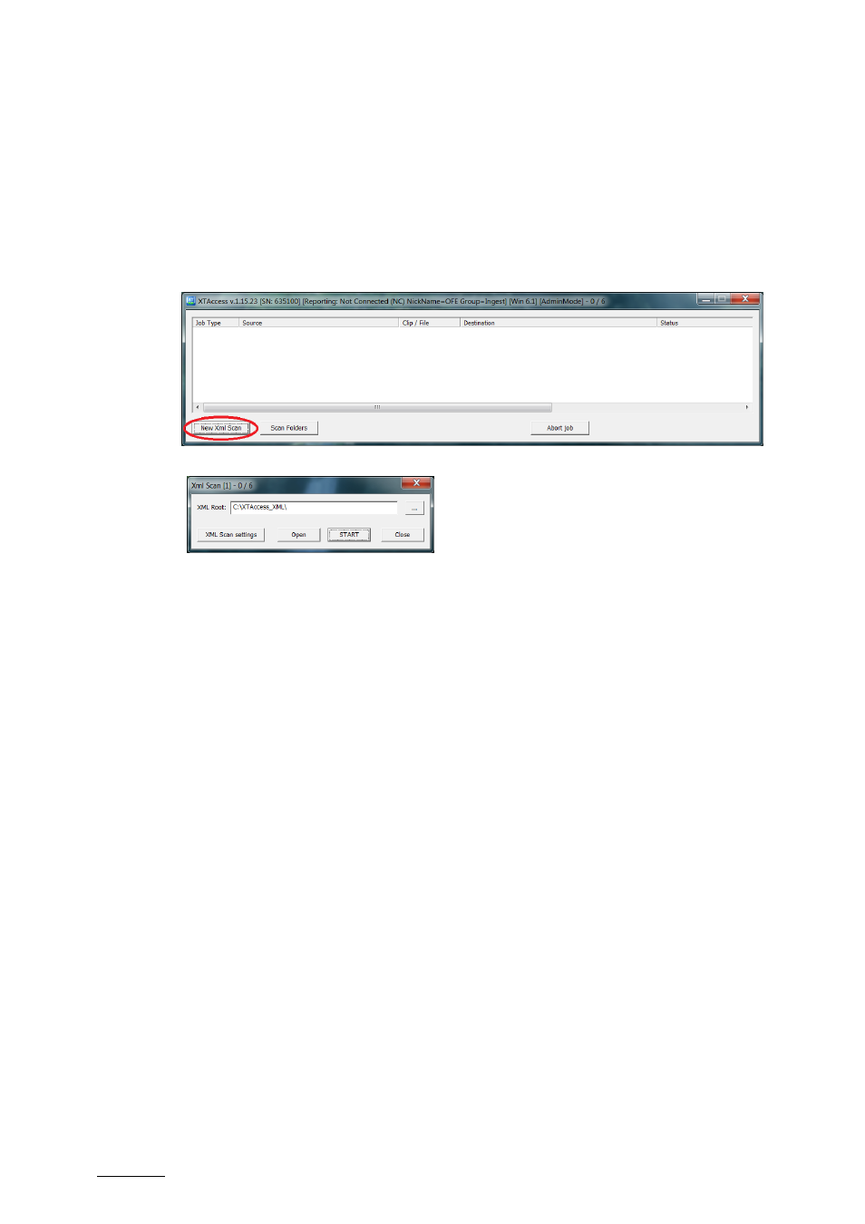 3 creation of a xml jobs scan, 1 creating a new xml scan, Creation of a xml jobs scan | Creating a new xml scan | EVS XTAccess Version 1.15 - January 2011 User Manual User Manual | Page 27 / 105