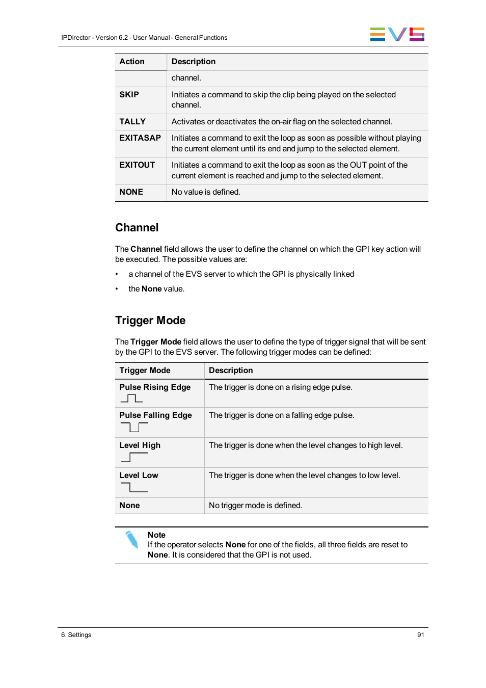 Channel, Trigger mode | EVS IPDirector Version 6.2 - June 2013 GENERAL FUNCTIONS User Manual User Manual | Page 103 / 174