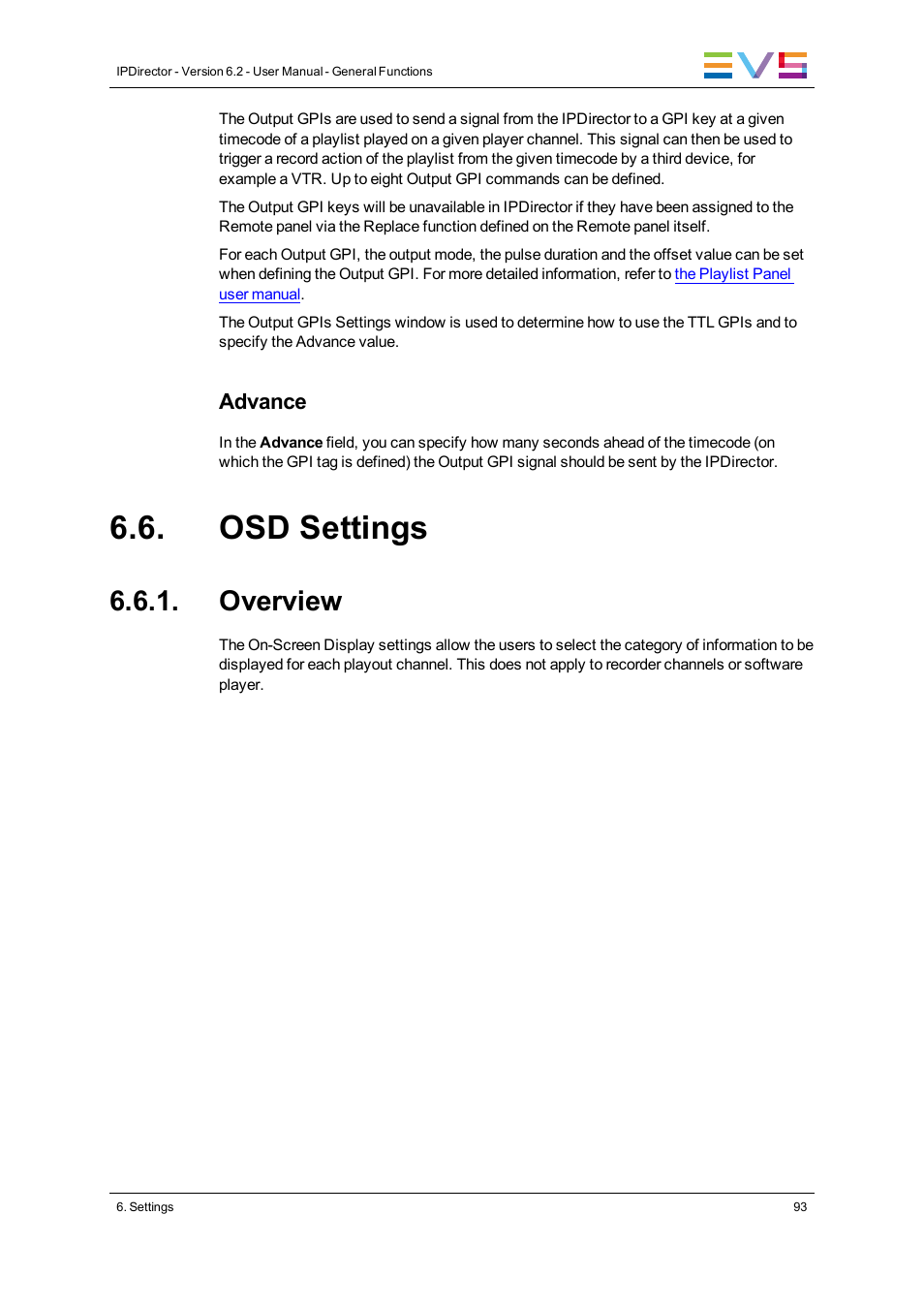 Osd settings, Overview | EVS IPDirector Version 6.2 - June 2013 GENERAL FUNCTIONS User Manual User Manual | Page 105 / 174