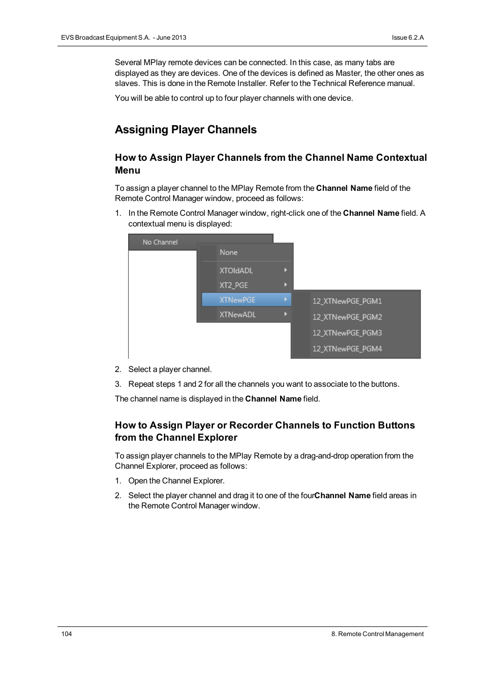 Assigning player channels | EVS IPDirector Version 6.2 - June 2013 GENERAL FUNCTIONS User Manual User Manual | Page 116 / 174