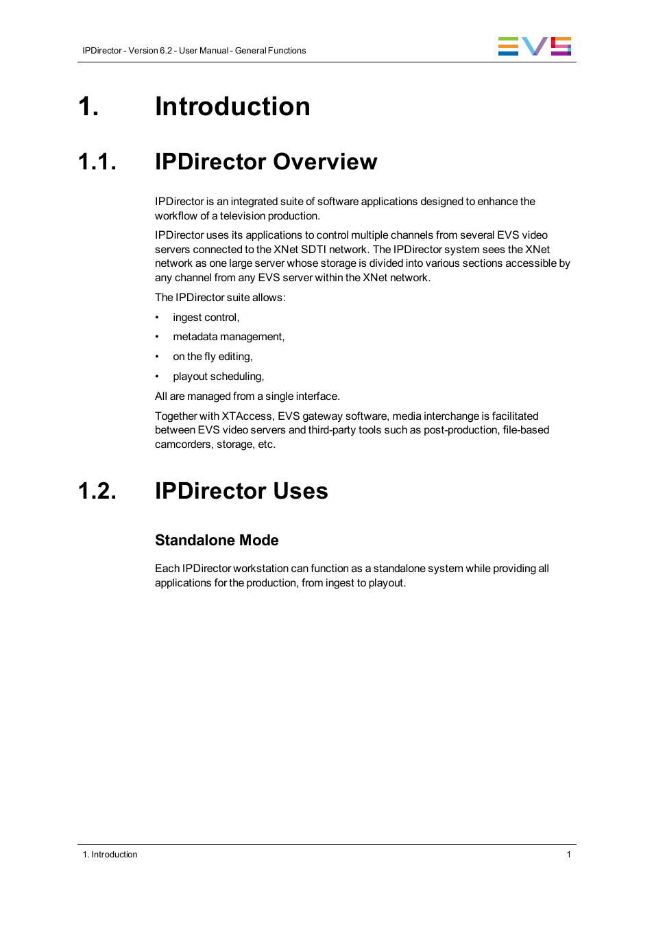 Introduction, Ipdirector overview, Ipdirector uses | EVS IPDirector Version 6.2 - June 2013 GENERAL FUNCTIONS User Manual User Manual | Page 13 / 174