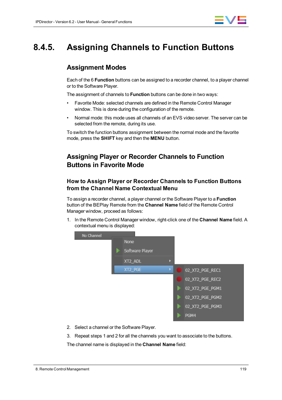 Assigning channels to function buttons, Assignment modes | EVS IPDirector Version 6.2 - June 2013 GENERAL FUNCTIONS User Manual User Manual | Page 131 / 174