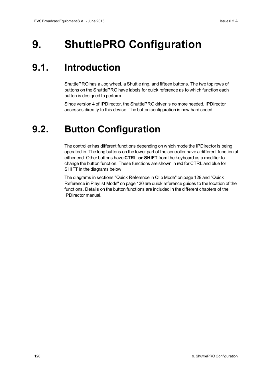Shuttlepro configuration, Introduction, Button configuration | EVS IPDirector Version 6.2 - June 2013 GENERAL FUNCTIONS User Manual User Manual | Page 140 / 174