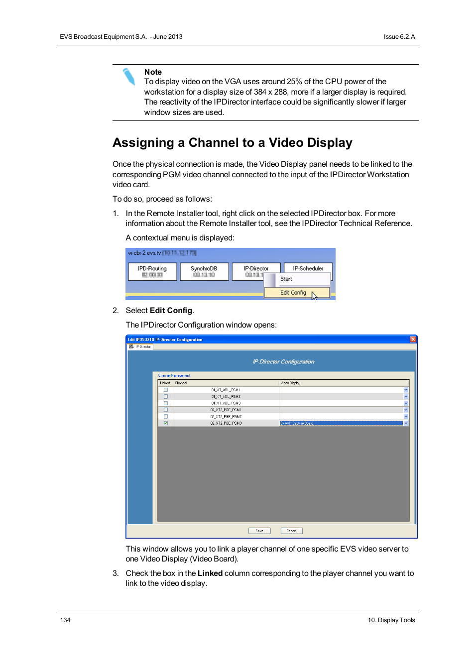 Assigning a channel to a video display | EVS IPDirector Version 6.2 - June 2013 GENERAL FUNCTIONS User Manual User Manual | Page 146 / 174