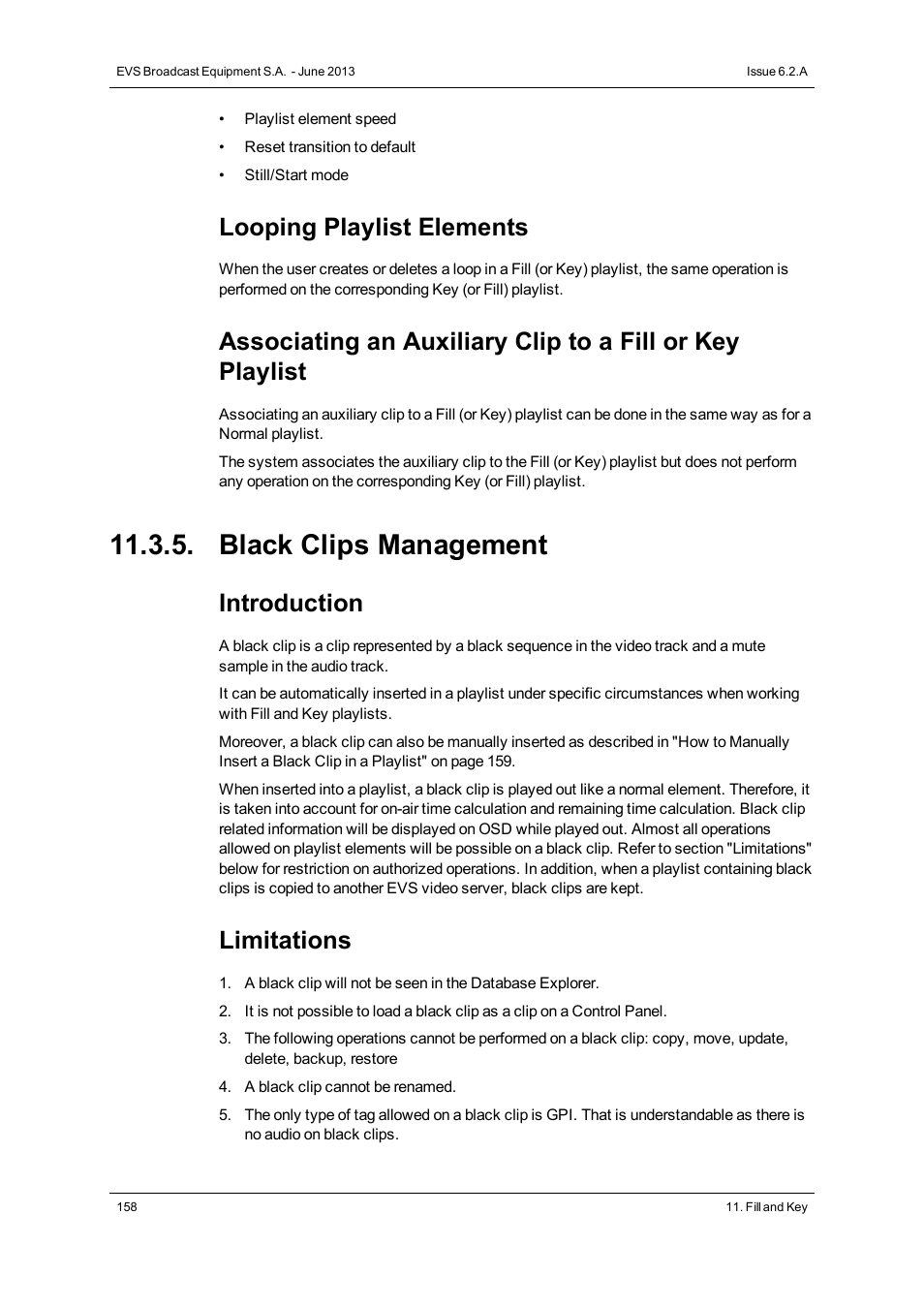 Black clips management, Looping playlist elements, Introduction | Limitations | EVS IPDirector Version 6.2 - June 2013 GENERAL FUNCTIONS User Manual User Manual | Page 170 / 174