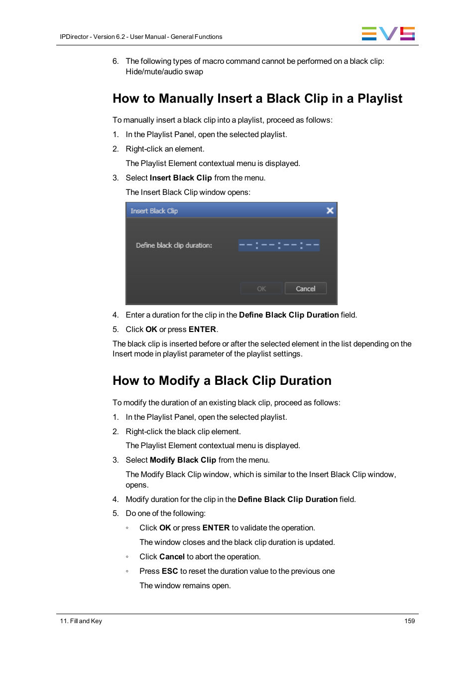 How to manually insert a black clip in a playlist, How to modify a black clip duration | EVS IPDirector Version 6.2 - June 2013 GENERAL FUNCTIONS User Manual User Manual | Page 171 / 174