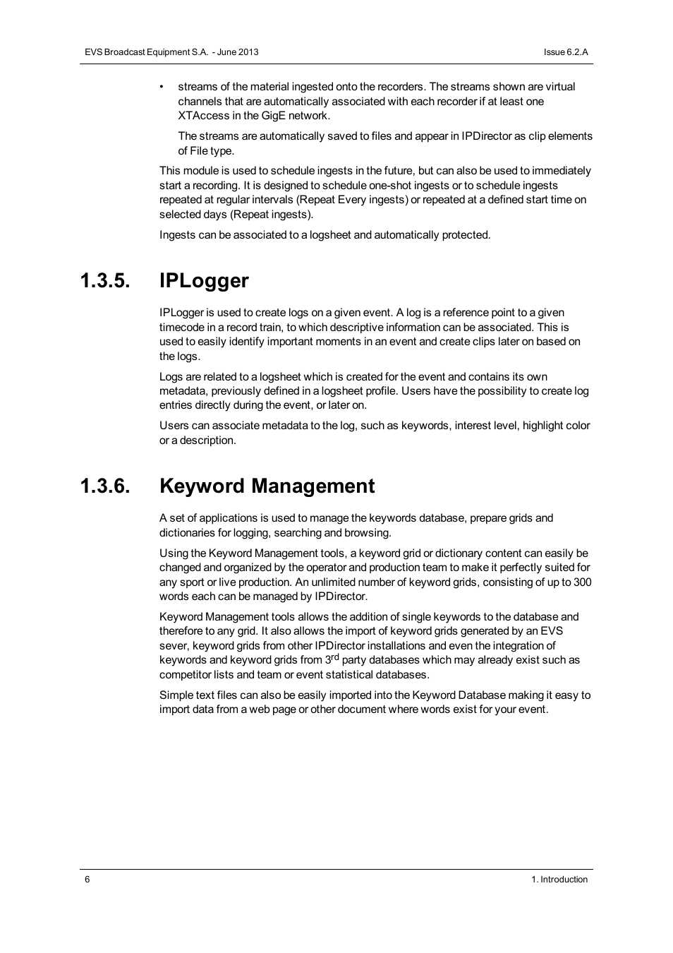 Iplogger, Keyword management | EVS IPDirector Version 6.2 - June 2013 GENERAL FUNCTIONS User Manual User Manual | Page 18 / 174