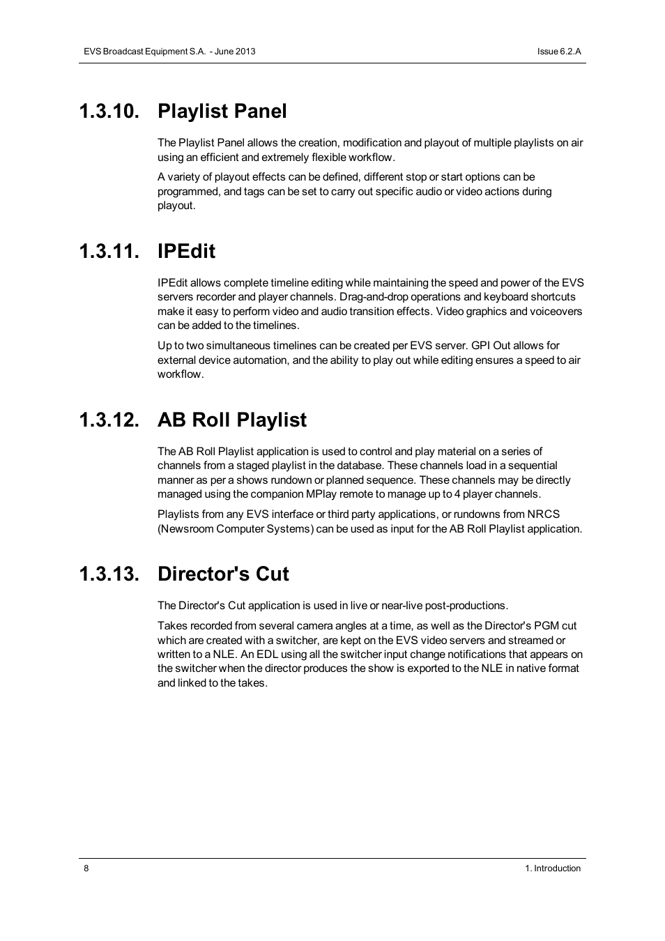 Playlist panel, Ipedit, Ab roll playlist | Director's cut | EVS IPDirector Version 6.2 - June 2013 GENERAL FUNCTIONS User Manual User Manual | Page 20 / 174