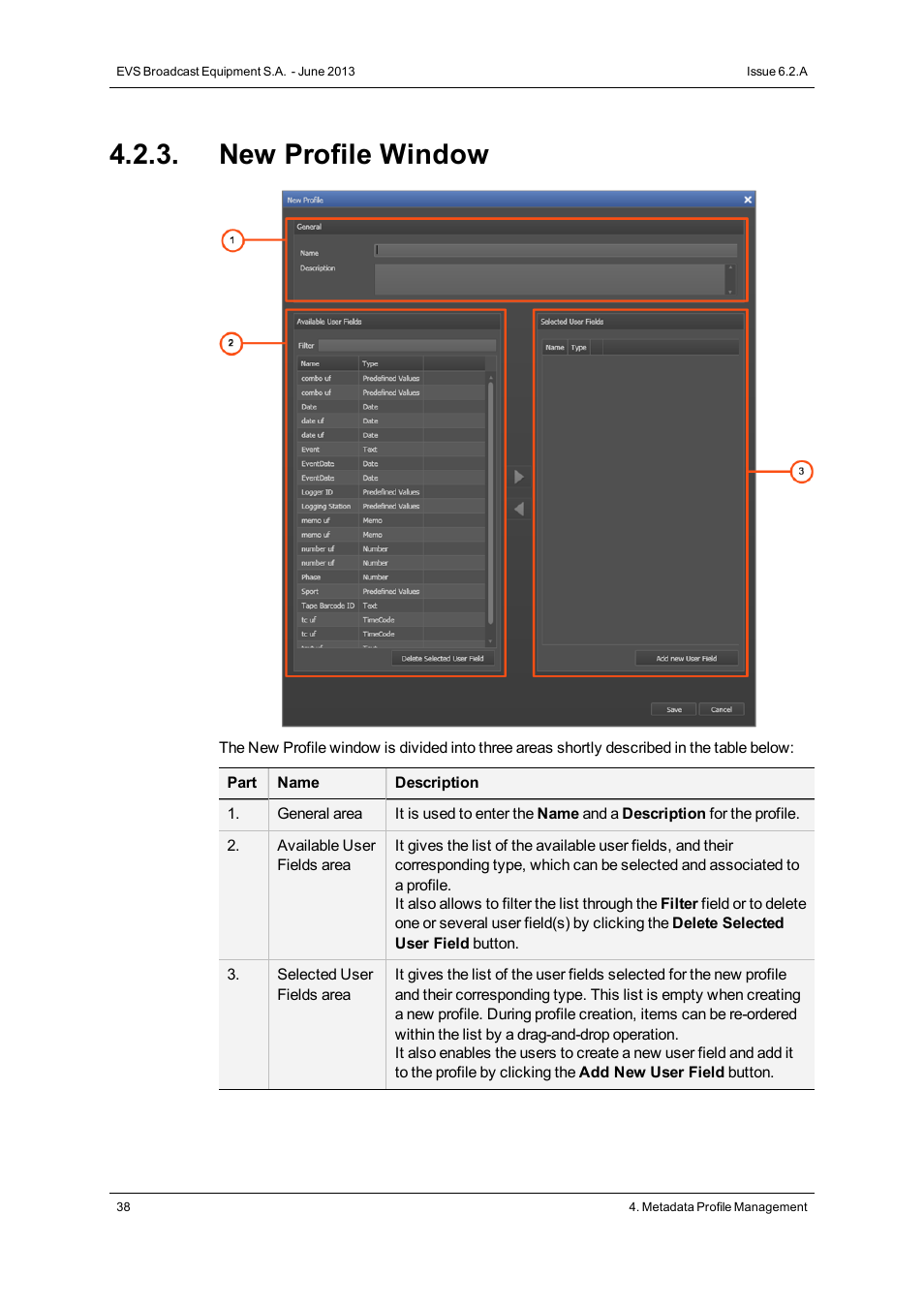 New profile window | EVS IPDirector Version 6.2 - June 2013 GENERAL FUNCTIONS User Manual User Manual | Page 50 / 174