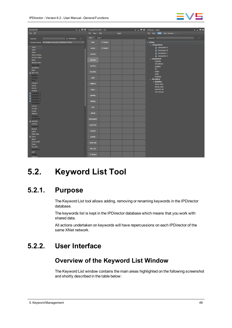 Keyword list tool, Purpose, User interface | EVS IPDirector Version 6.2 - June 2013 GENERAL FUNCTIONS User Manual User Manual | Page 61 / 174