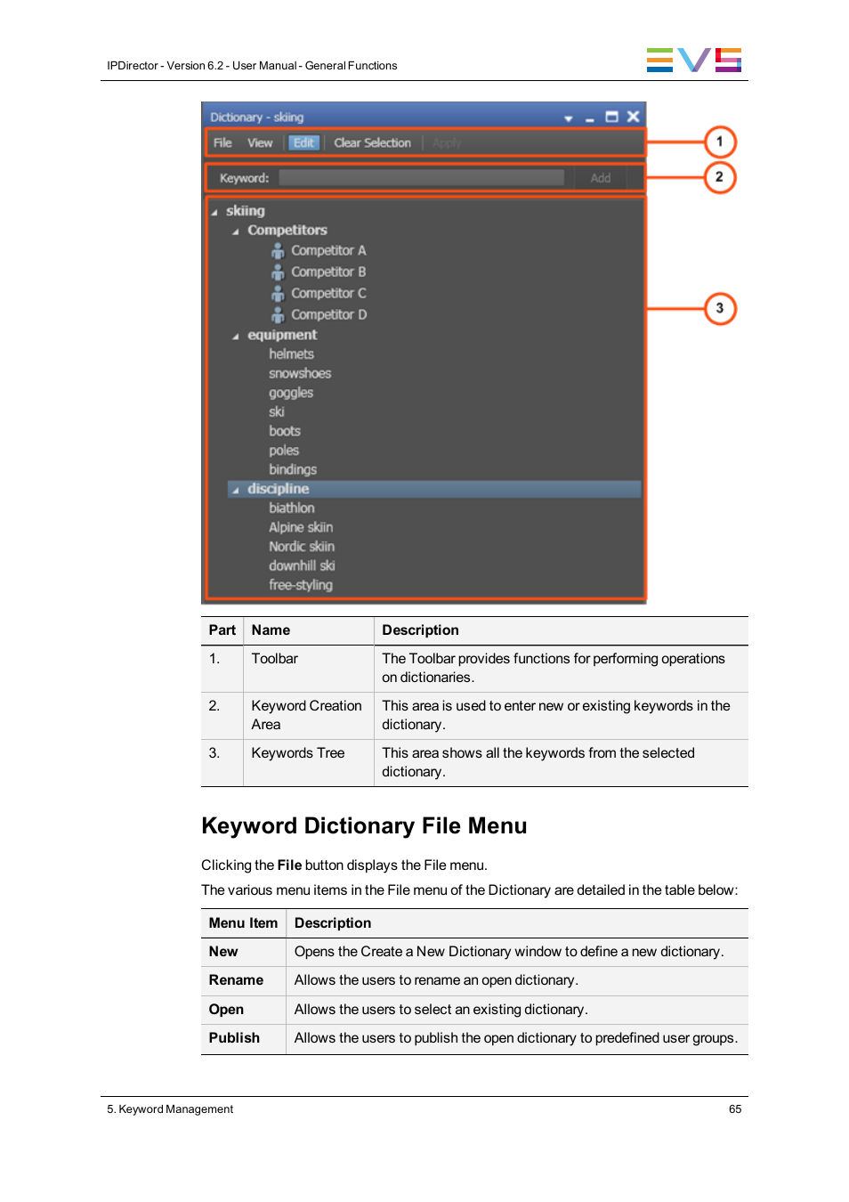 Keyword dictionary file menu | EVS IPDirector Version 6.2 - June 2013 GENERAL FUNCTIONS User Manual User Manual | Page 77 / 174