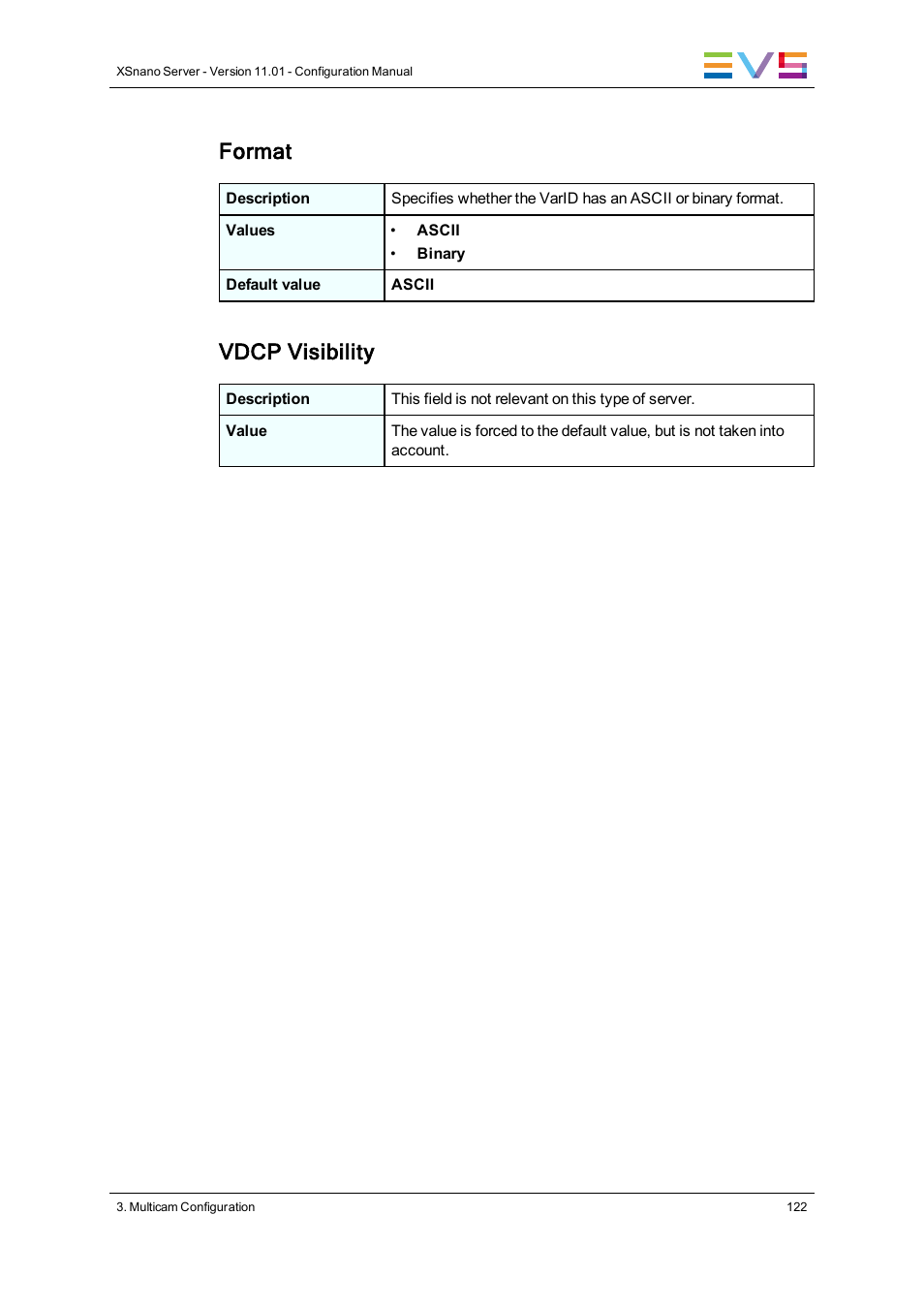 Format, Vdcp visibility | EVS XSnano Version 11.01 - November 2012 Configuration Manual User Manual | Page 132 / 168