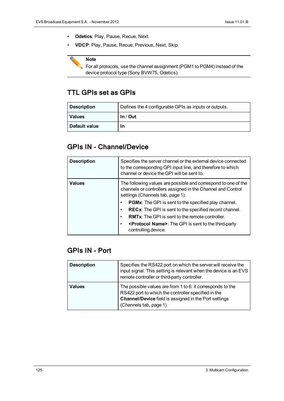 Ttl gpis set as gpis, Gpis in - channel/device, Gpis in - port | EVS XSnano Version 11.01 - November 2012 Configuration Manual User Manual | Page 135 / 168