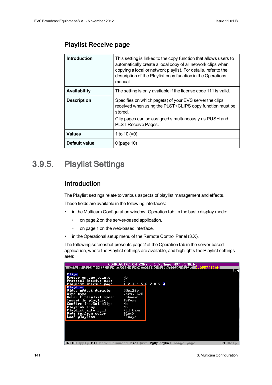 Playlist settings, Playlist receive page, Introduction | EVS XSnano Version 11.01 - November 2012 Configuration Manual User Manual | Page 151 / 168