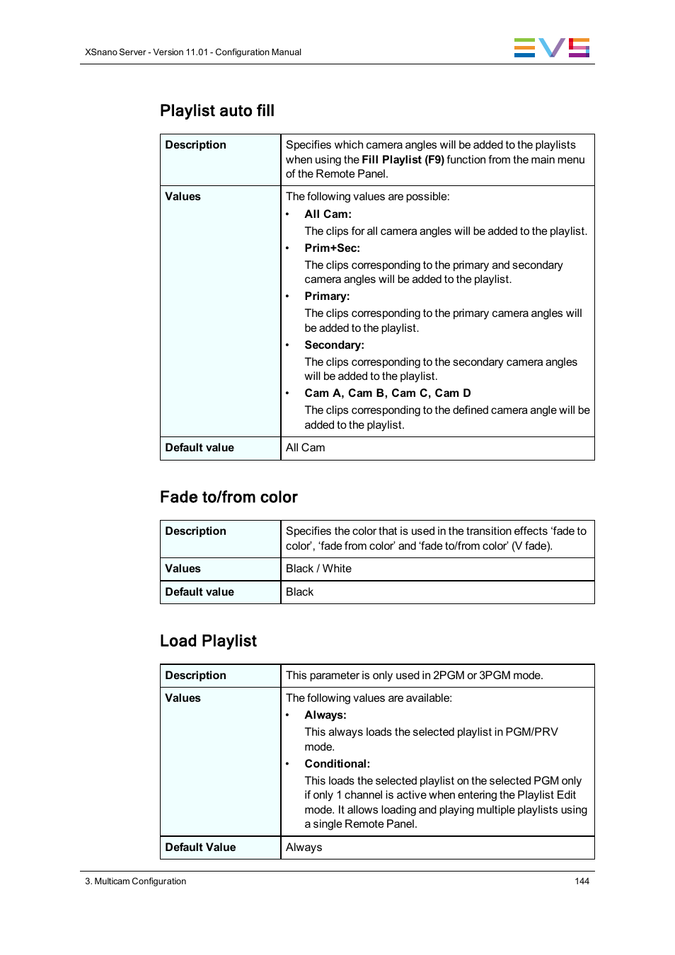 Playlist auto fill, Fade to/from color, Load playlist | EVS XSnano Version 11.01 - November 2012 Configuration Manual User Manual | Page 154 / 168