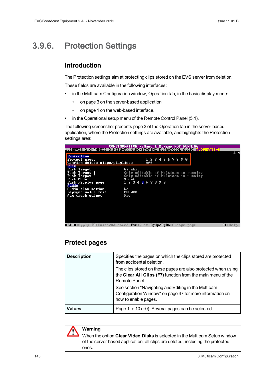 Protection settings, Introduction, Protect pages | EVS XSnano Version 11.01 - November 2012 Configuration Manual User Manual | Page 155 / 168