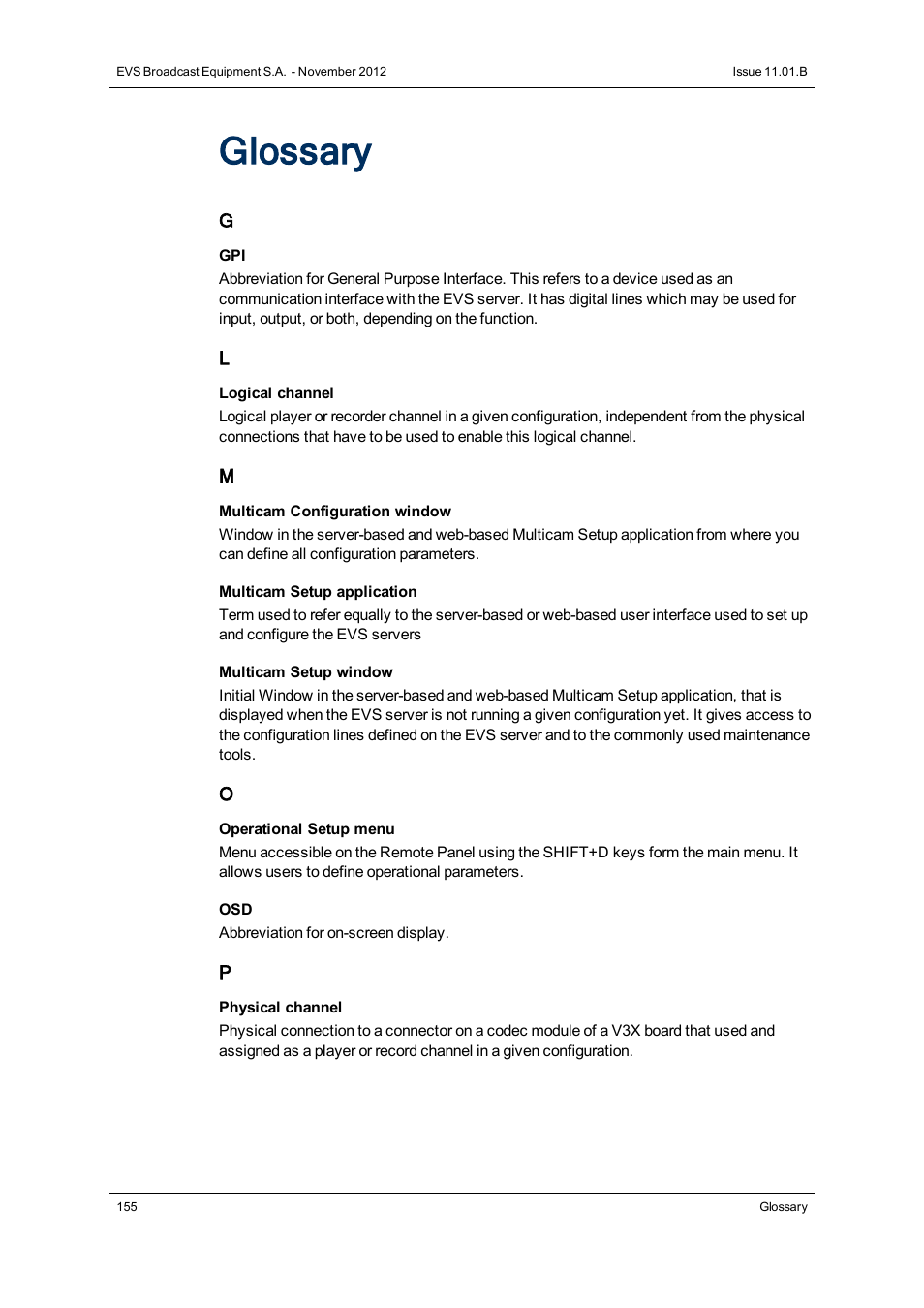 Glossary | EVS XSnano Version 11.01 - November 2012 Configuration Manual User Manual | Page 165 / 168