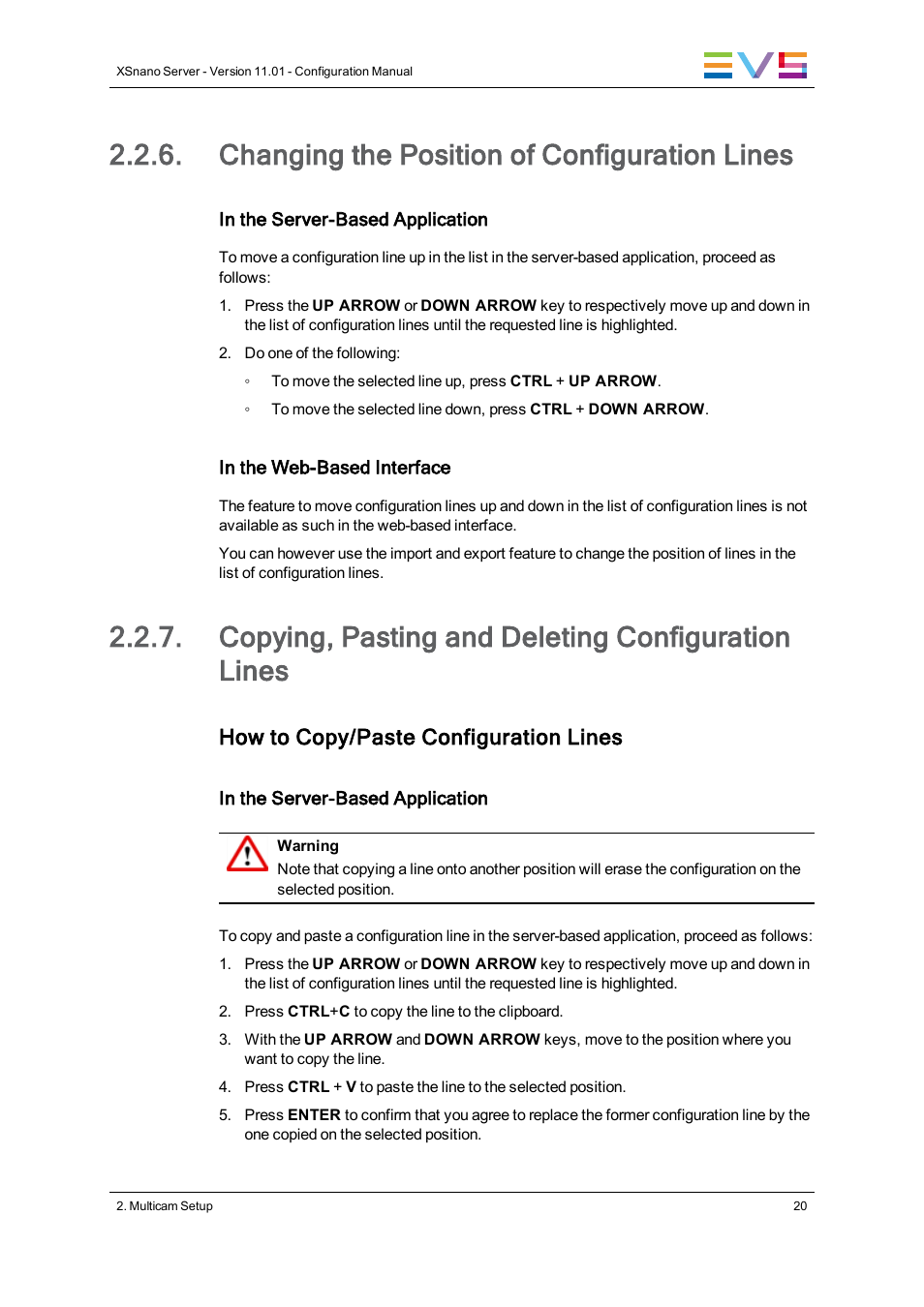 Changing the position of configuration lines, Copying, pasting and deleting configuration lines, How to copy/paste configuration lines | EVS XSnano Version 11.01 - November 2012 Configuration Manual User Manual | Page 30 / 168