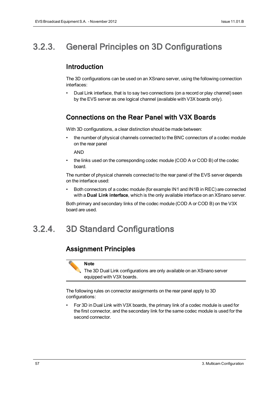 General principles on 3d configurations, 3d standard configurations, Introduction | Connections on the rear panel with v3x boards, Assignment principles | EVS XSnano Version 11.01 - November 2012 Configuration Manual User Manual | Page 67 / 168