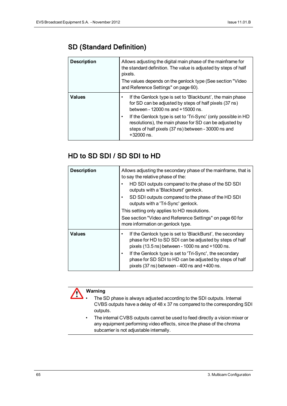 Sd (standard definition), Hd to sd sdi / sd sdi to hd | EVS XSnano Version 11.01 - November 2012 Configuration Manual User Manual | Page 75 / 168