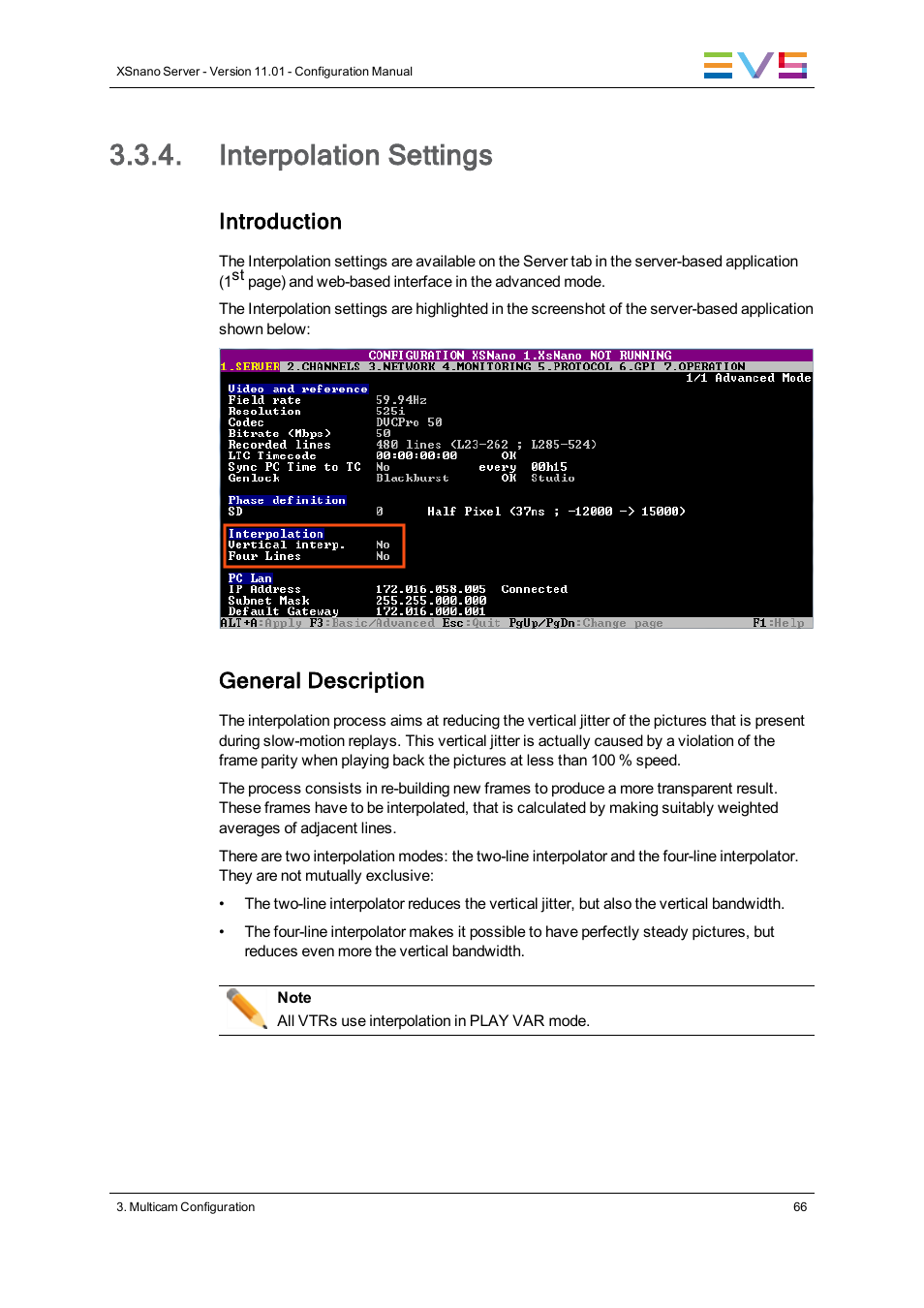 Interpolation settings, Introduction, General description | EVS XSnano Version 11.01 - November 2012 Configuration Manual User Manual | Page 76 / 168