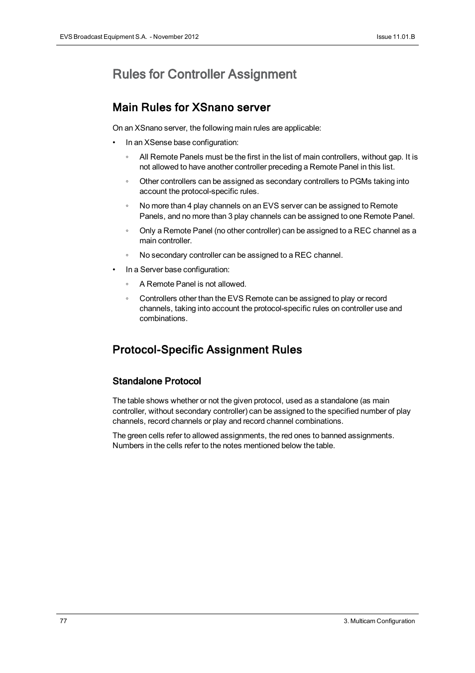 Rules for controller assignment, Main rules for xsnano server, Protocol-specific assignment rules | EVS XSnano Version 11.01 - November 2012 Configuration Manual User Manual | Page 87 / 168