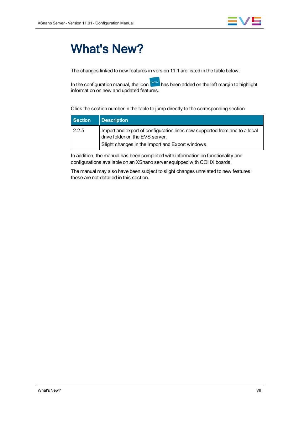 What's new | EVS XSnano Version 11.01 - November 2012 Configuration Manual User Manual | Page 9 / 168