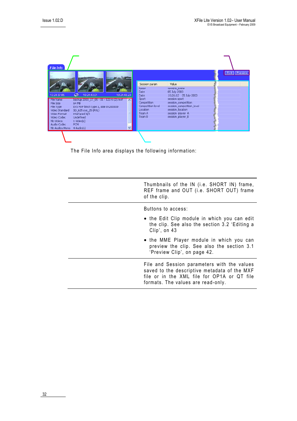 3 file info area, File info area | EVS Xfile Version 1.02 - February 2009 User Manual User Manual | Page 37 / 74