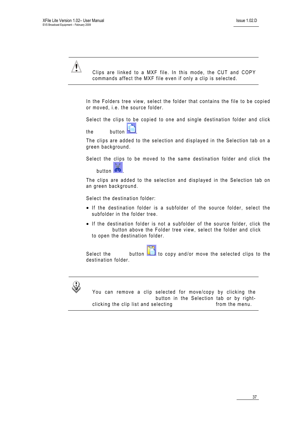 How to copy/move clips to other folders | EVS Xfile Version 1.02 - February 2009 User Manual User Manual | Page 42 / 74