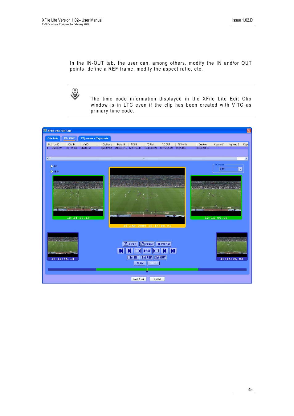 2 in – out tab, 2 in | EVS Xfile Version 1.02 - February 2009 User Manual User Manual | Page 50 / 74