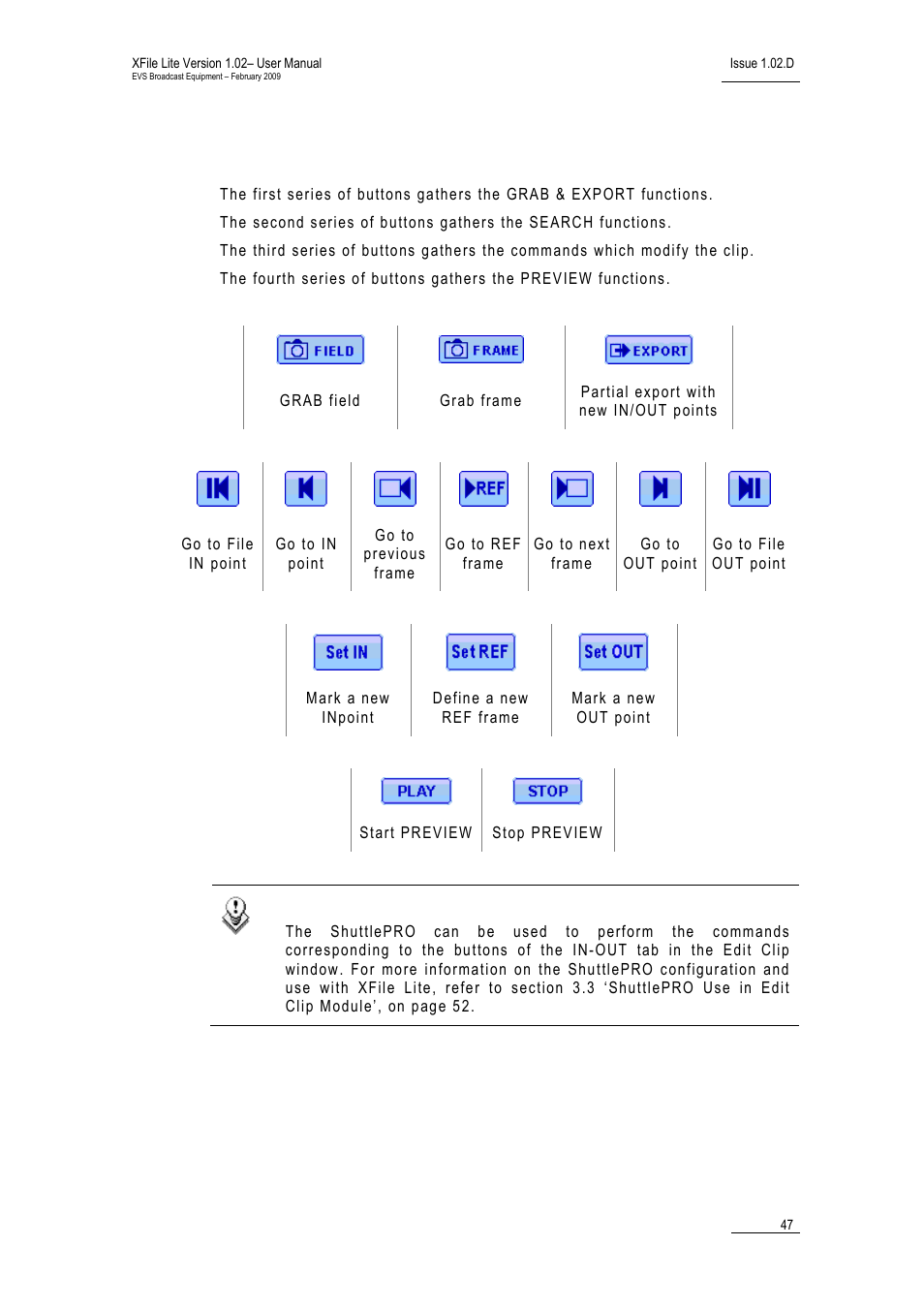 Buttons, Uttons | EVS Xfile Version 1.02 - February 2009 User Manual User Manual | Page 52 / 74