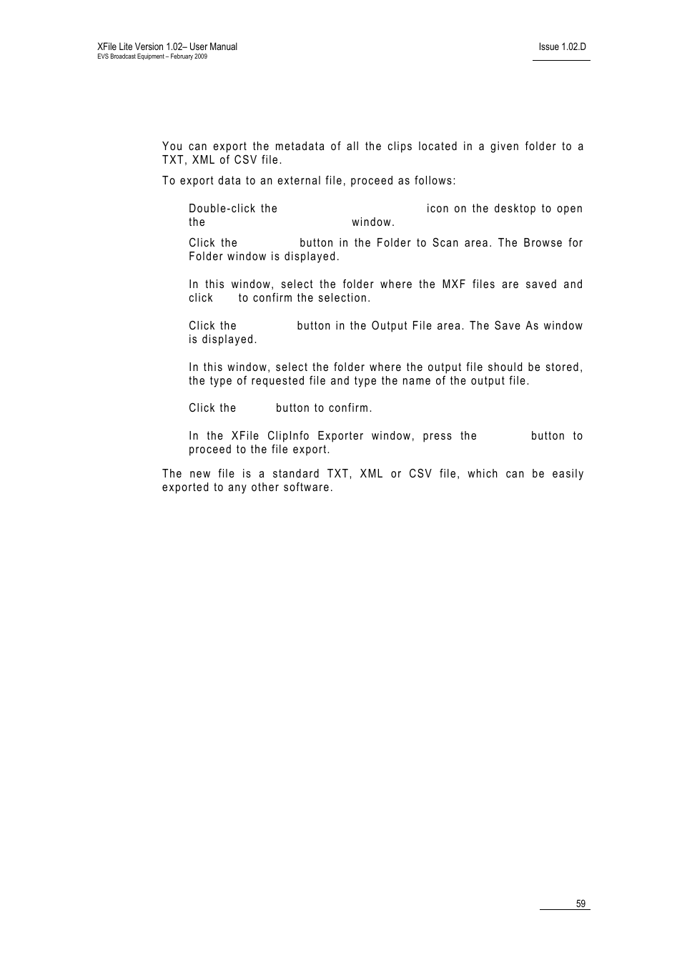 1 how to export data to an xml, txt or csv file, Xport, Ata to an | EVS Xfile Version 1.02 - February 2009 User Manual User Manual | Page 64 / 74