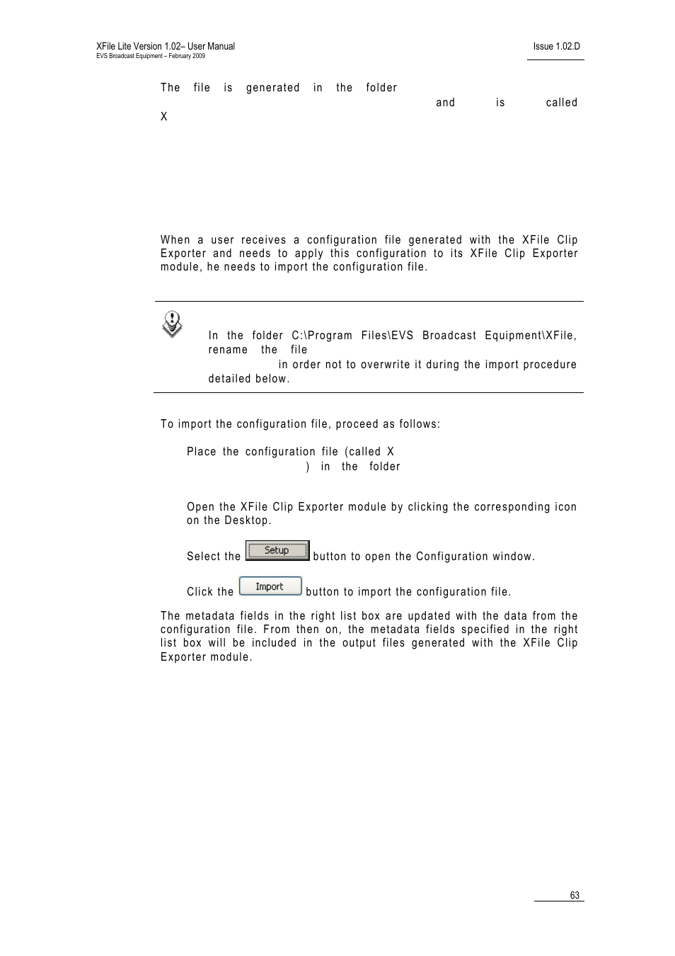 Mport, Xporter, Onfiguration to a | EVS Xfile Version 1.02 - February 2009 User Manual User Manual | Page 68 / 74