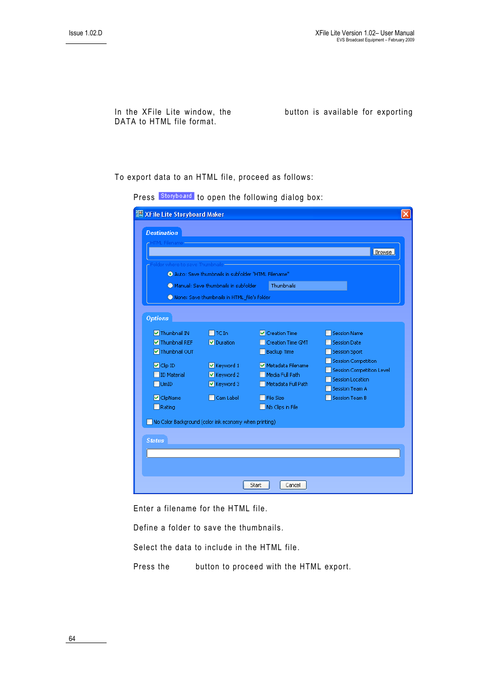 5 storyboard, 1 how to export data to html file (storyboard), Storyboard | Html, Ow to, Xport, Ata to, File, Toryboard | EVS Xfile Version 1.02 - February 2009 User Manual User Manual | Page 69 / 74