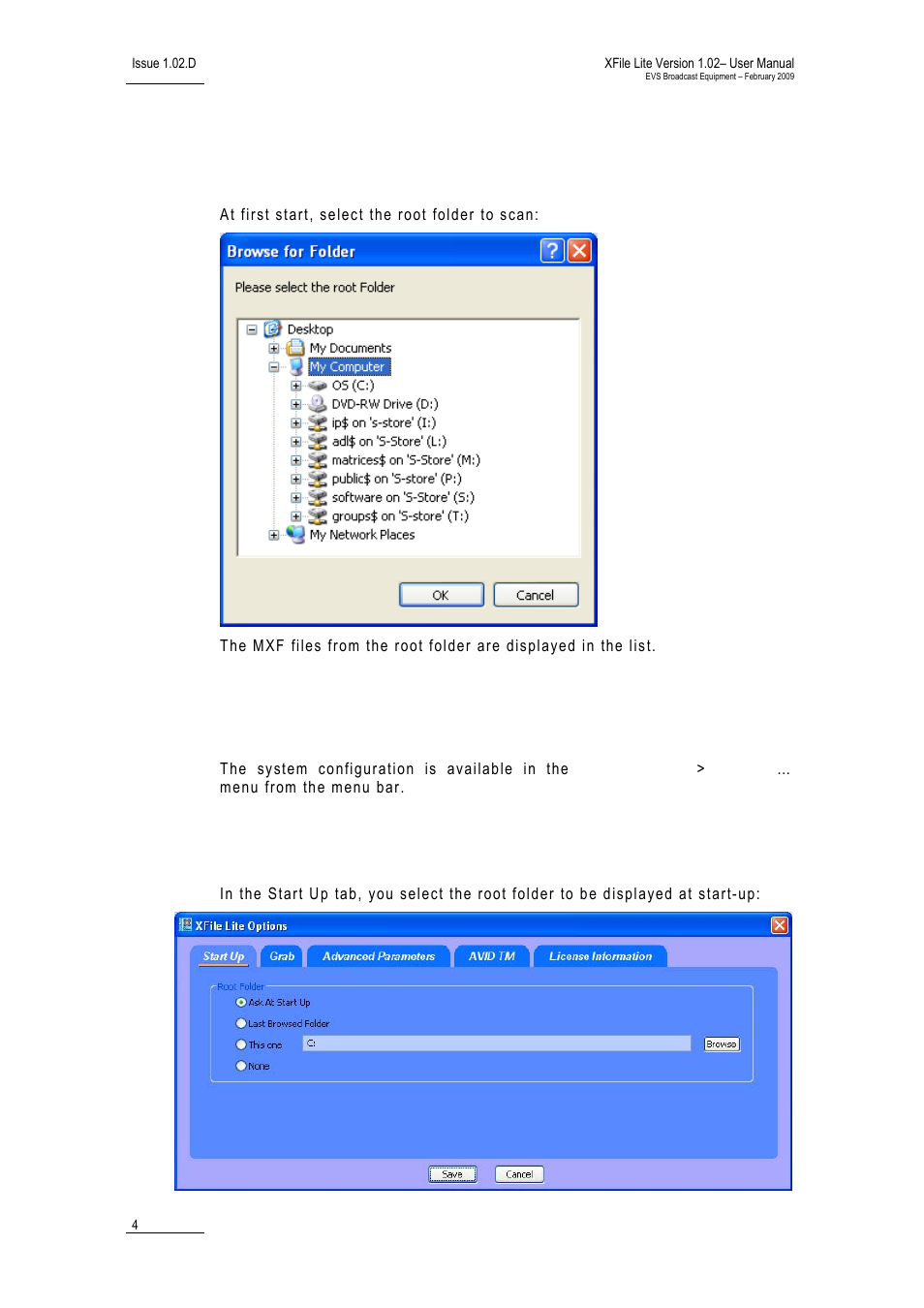 2 start-up, 3 system configuration, 1 start up tab | Tart | EVS Xfile Version 1.02 - February 2009 User Manual User Manual | Page 9 / 74