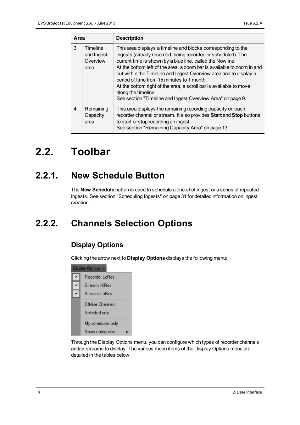 Toolbar, New schedule button, Channels selection options | EVS IPDirector Version 6.2 - June 2013 INGEST SCHEDULER User Manual User Manual | Page 14 / 68