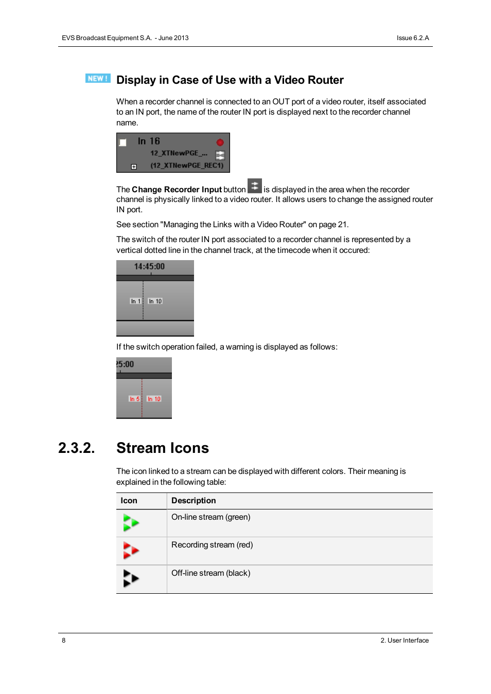 Stream icons, Display in case of use with a video router | EVS IPDirector Version 6.2 - June 2013 INGEST SCHEDULER User Manual User Manual | Page 18 / 68
