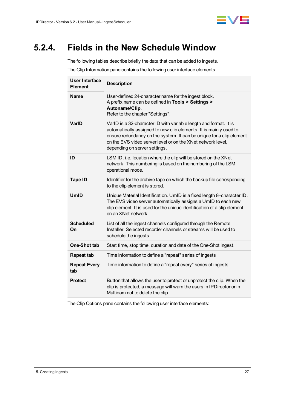 Fields in the new schedule window | EVS IPDirector Version 6.2 - June 2013 INGEST SCHEDULER User Manual User Manual | Page 37 / 68