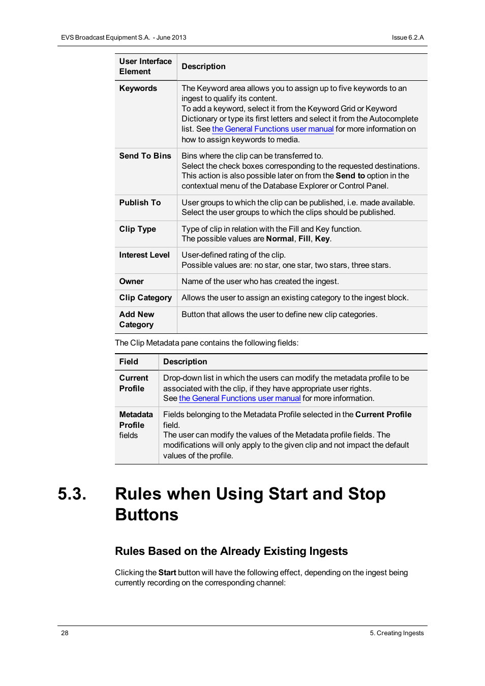 Rules when using start and stop buttons, Rules based on the already existing ingests | EVS IPDirector Version 6.2 - June 2013 INGEST SCHEDULER User Manual User Manual | Page 38 / 68