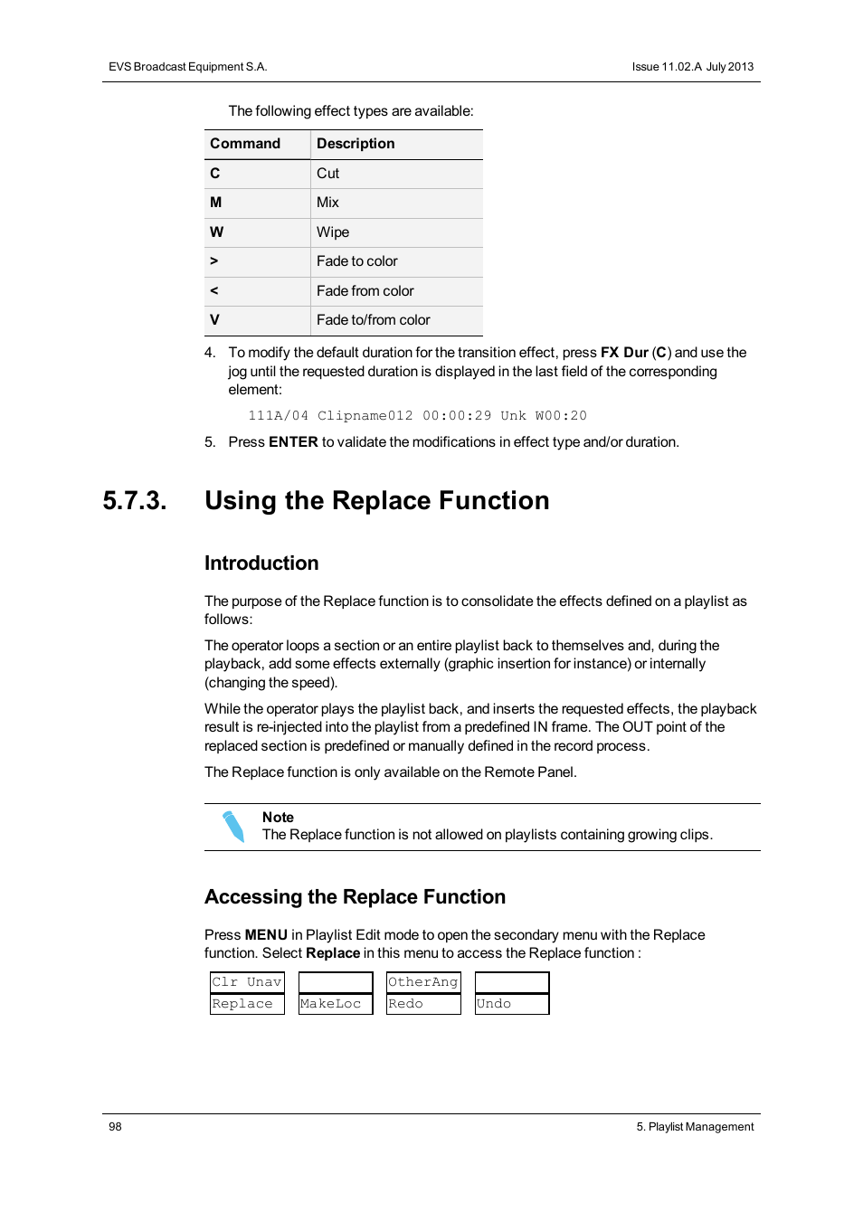 Using the replace function, Introduction, Accessing the replace function | EVS XSense Version 11.02 - July 2013 Operating Manual User Manual | Page 106 / 181