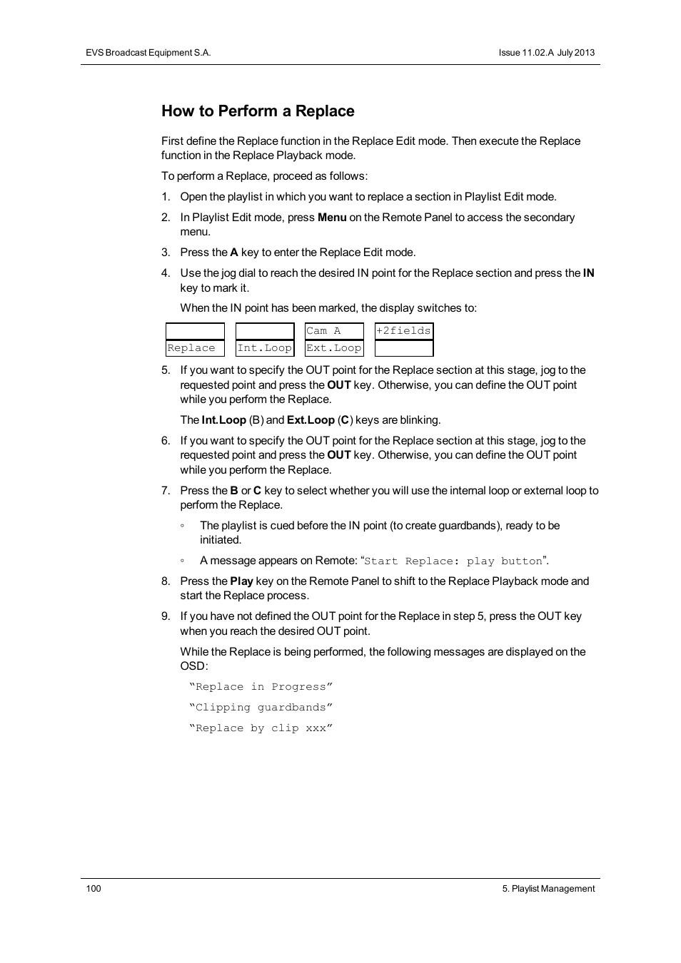 How to perform a replace | EVS XSense Version 11.02 - July 2013 Operating Manual User Manual | Page 108 / 181