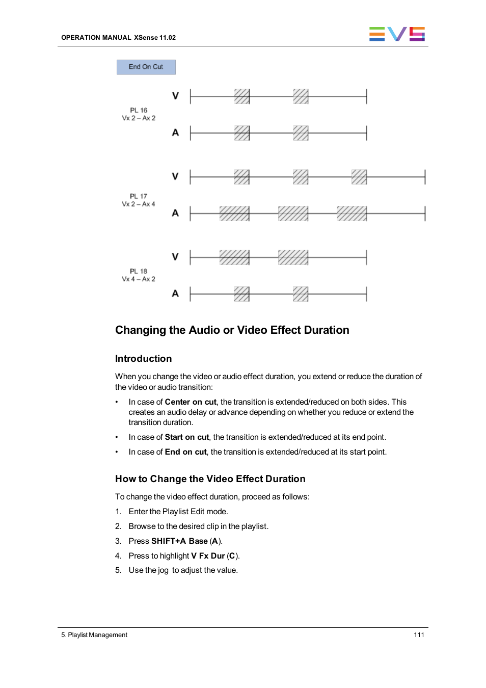 Changing the audio or video effect duration | EVS XSense Version 11.02 - July 2013 Operating Manual User Manual | Page 119 / 181