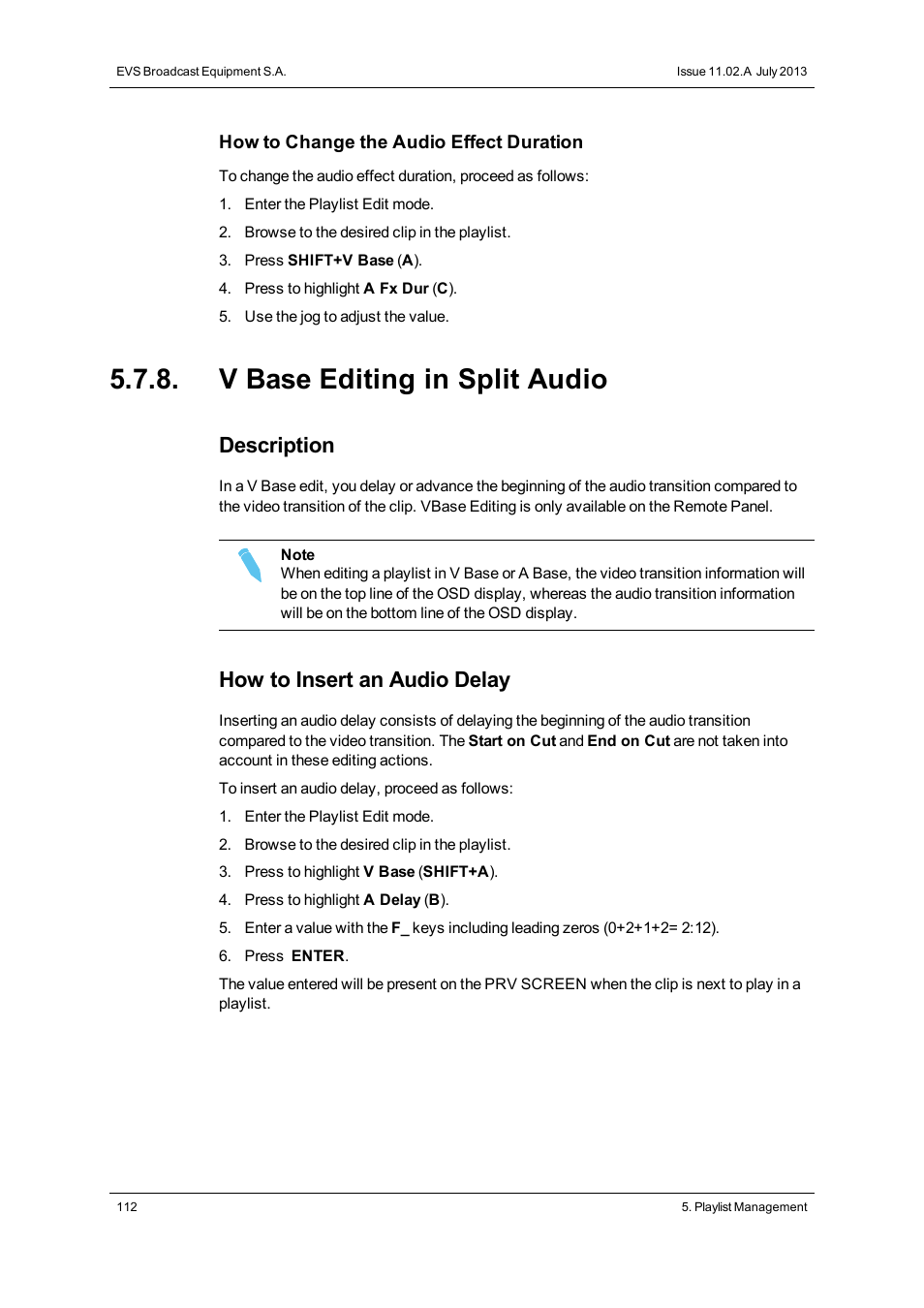 V base editing in split audio, Description, How to insert an audio delay | EVS XSense Version 11.02 - July 2013 Operating Manual User Manual | Page 120 / 181