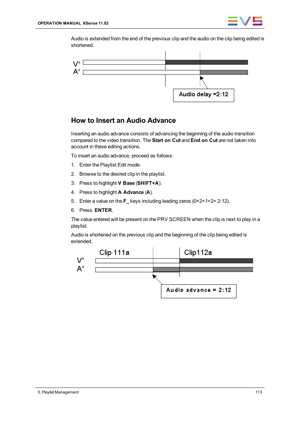 How to insert an audio advance | EVS XSense Version 11.02 - July 2013 Operating Manual User Manual | Page 121 / 181