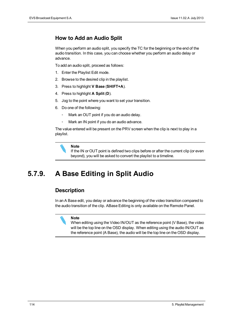 A base editing in split audio, How to add an audio split, Description | EVS XSense Version 11.02 - July 2013 Operating Manual User Manual | Page 122 / 181