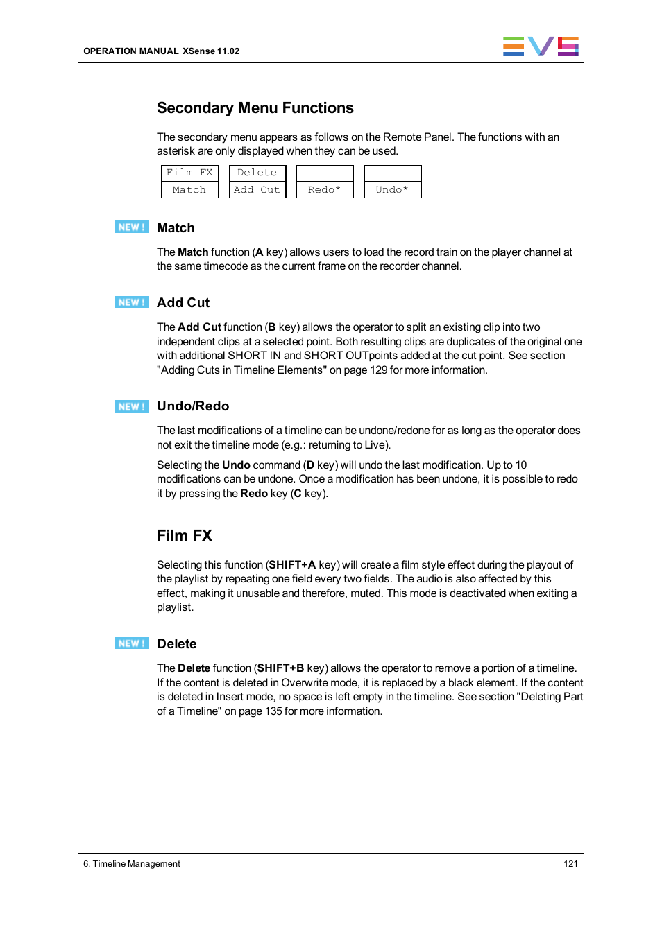 Secondary menu functions, Film fx | EVS XSense Version 11.02 - July 2013 Operating Manual User Manual | Page 129 / 181