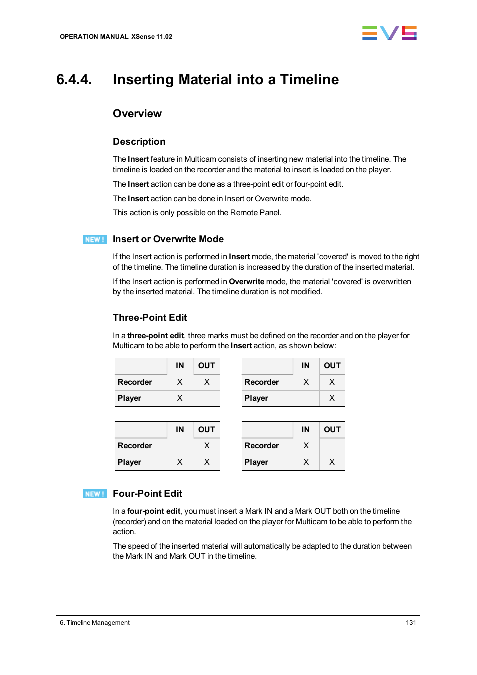 Inserting material into a timeline, Overview | EVS XSense Version 11.02 - July 2013 Operating Manual User Manual | Page 139 / 181