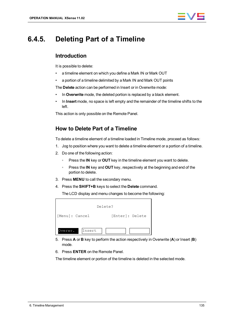 Deleting part of a timeline, Introduction, How to delete part of a timeline | EVS XSense Version 11.02 - July 2013 Operating Manual User Manual | Page 143 / 181