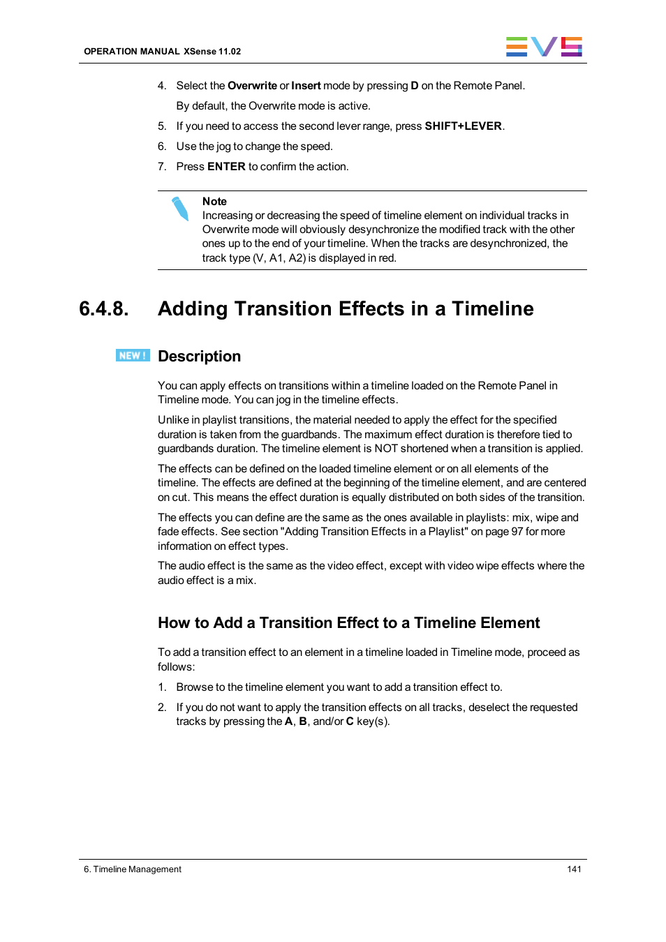 Adding transition effects in a timeline, Description | EVS XSense Version 11.02 - July 2013 Operating Manual User Manual | Page 149 / 181